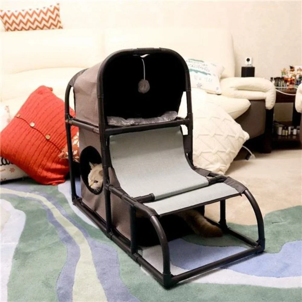 Modern Cat Tree House Condo Pet Furniture Large Cat Tower Bed Scratching Post